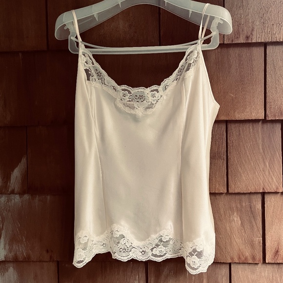 Victoria's Secret Tops - Victoria’s Secret Lace Trim 💯 Silk Camisole Top Size L Cream Sleep Fairy